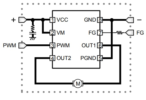 Applikations-Schaltungsdiagramm - ROHM Semiconductor BU69090NUX Einphasen-Motortreiber